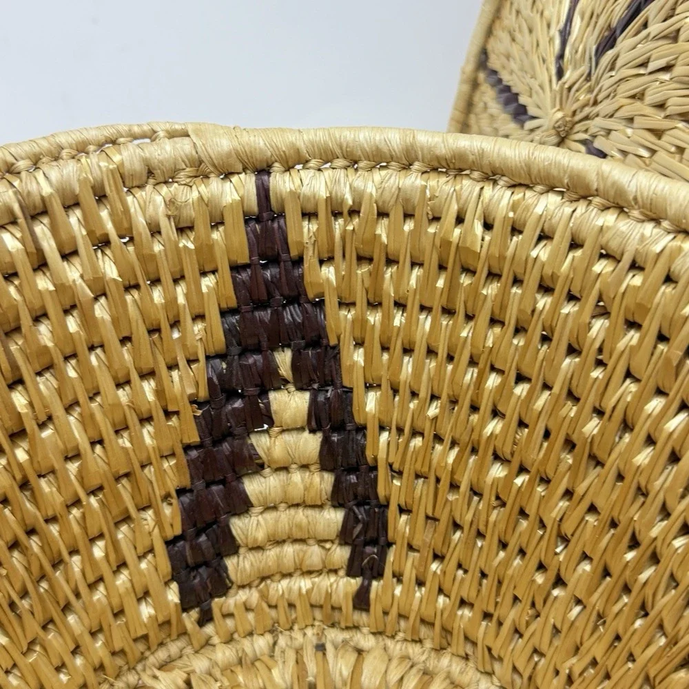 African Lidded Basket Handwoven Raffia Geometric Boho Afrohemian Decor Storage